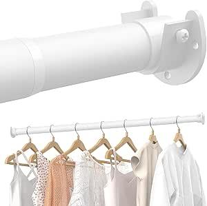 Closet Rods for Hanging Clothes, 17 to 84 Inch Heavy Duty Stepless Adjustable Closet Hanging Rod, 1.3 Inch Diameter Metal Closet Rod for Wardrobes Laundry Bedroom RV, White