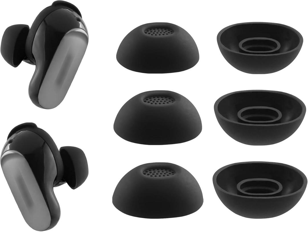 Replacement Silicone Ear Tips for Bose New QuietComfort Ultra Earbuds (2nd Gen) Earbuds, 3 Pairs (Black, Assorted S/M/L)
