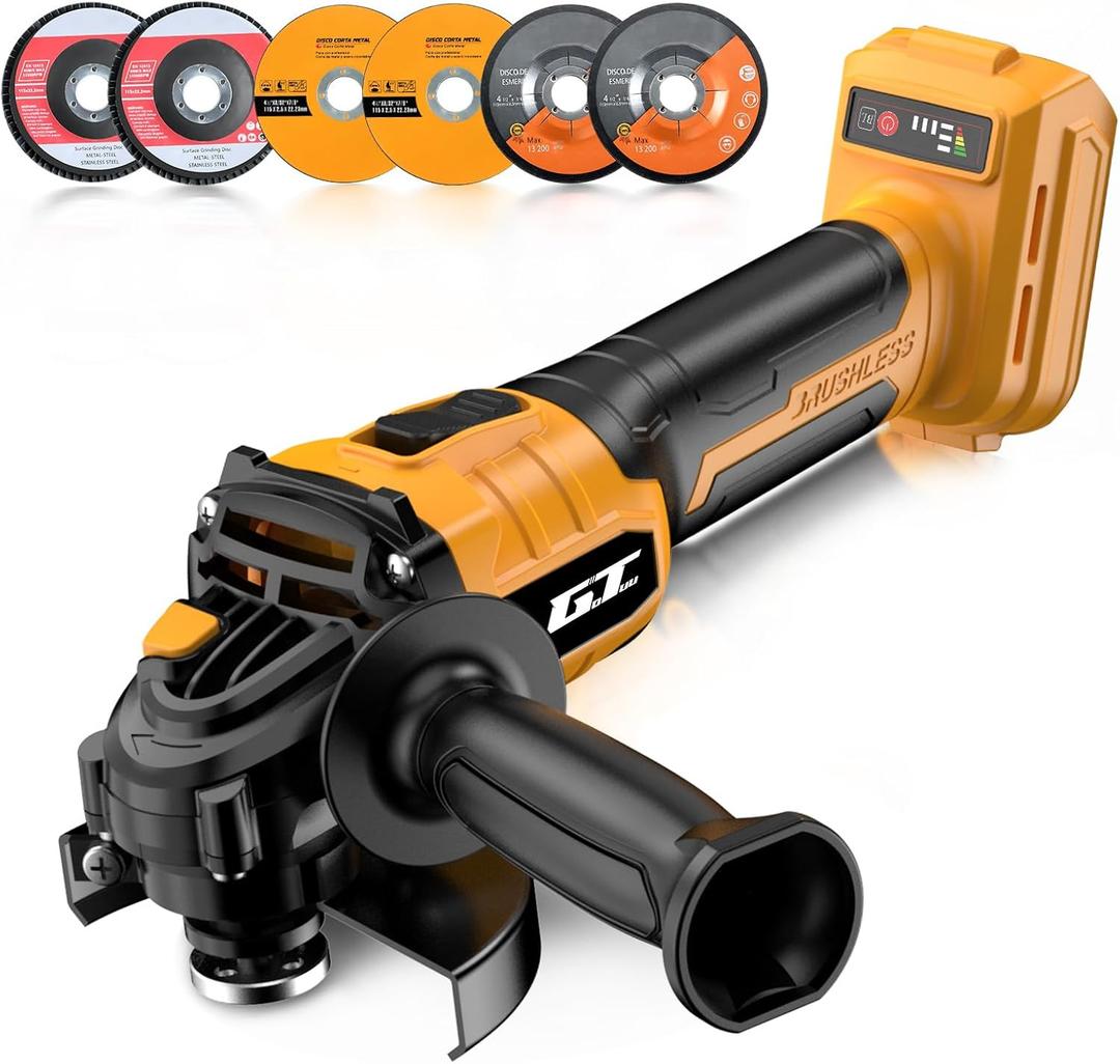 Cordless Angle Grinder Compatible with Dewalt Battery 20V Max, 4-1/2 Inch Power Electric Angle Grinder Tool with Handle, 6 Discs for Grinding, Cutting, Polishing