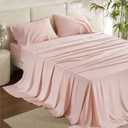 Bedsure Queen Sheet Set, Rayon Derived from Bamboo, Cooling Sheets, PureWoven, Breathable & Soft, Deep Pocket Up to 16 Inches, Hotel Luxury Silky Bedding for Hot Sleepers, Pink