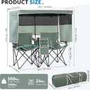 Double Beach Chair with Canopy Shade Oversized Camping Chairs with Canopy, Cooler Bag & Cup Holder Folding Loveseat for Camp Fishing Beach, Standard