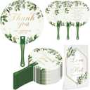 Aneco 120 Pieces Wedding Hand Fans Bulk with Table Sign Wedding Plastic Fan with Handle Handheld Wedding Favor Fans Greenery Leaves Fan for Ceremony Bridal Shower Wedding Party Supplies