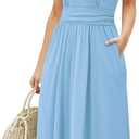 OUGES Women's Summer Spaghetti Strap V-Neck Floral Short Party Dress with Pockets, XL