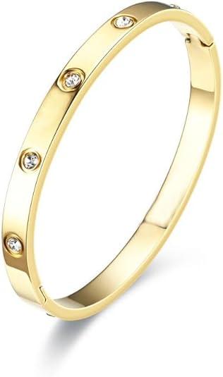 Gold Bracelets for Women, 18K Gold Plated Full Diamond Love Bracelet, Christmas Birthday Valentine's Day Wedding Couple Gifts for Girlfriend, Anti Tarnish Jewellery