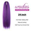 2 x Purple Braiding Hair 24 Inch Long Pre Stretched Hair Straight Yaki Texture Synthetic Hair Extensions Softness, 2 Packs