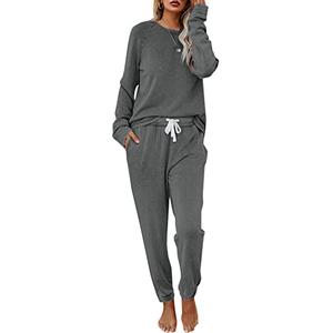 Eurivicy Women's Loungewear Set Solid 2 Piece Long Sleeve Pullover Drawstring Sweatpants Sport Outfits Sets, Large