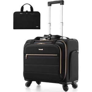 LUGGEX Rolling Laptop Bag with Wheels, 17.3" Soft Sided Laptop Rolling Briefcase with 4 Spinner Wheels - Lightweight Carry On for Business Travel Overnight (UDS-Core, Black, 18 Inch)