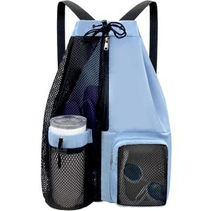 YUHAN PRETTY Beach Backpack with Wet Pocket Drawstring Mesh Beach Bag Waterproof Swimming Pool Backpack for Men and Women (Blue)