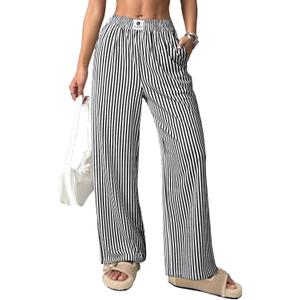 EVALESS Women's Striped Pants Spring Summer 2026 Comfy Pajama Pants High Waist Wide Leg Lounge Pants Lightweight PJ Bottoms L