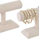 MOOCA 2 Pcs Set Linen Covered Wood Bracelet Holder Stand Jewelry Display Stand Watch Bangle Organizer Display, Nature Linen Color