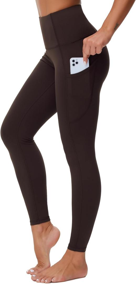 Dragon Fit High Waist Yoga Leggings with 3 Pockets,Tummy Control Workout Running 4 Way Stretch Yoga Pants (Small, Coffee)