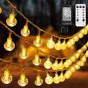 Globe String Lights 49.2 Feet 100 LED, Plug in Crystal Fairy String Lights with Remote Timer, 8 Modes Indoor Outdoor Hanging Globe Lights for Wedding Bedroom Classroom Patio Garden (Warm White)