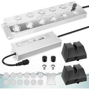 Ultrasonic Fogger Mist Maker 12 Head (9000ml/H) with 400W Waterproof Power Supply & Floats, Ultrasonic Humidifier Ideal for Pond, Vegetable Preservation, Landscape, Lawn, Halloween