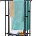 Kayfia 40" H Free Standing Towel Rack, 3 Tier Alloy Steel Stand with Basket, Blanket Drying and Display Rack for Oversized Bath Towels Bathroom Accessories, Next to Tub or Shower