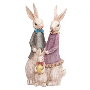Rabbit Family Statue Home Decor Resin Sculptured Hand Painted Rabbit Family