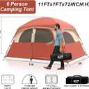 CAMPROS CP Tent-6-Person-Camping-Tents, 6 Person, Waterproof Windproof Family Tent with Top Rainfly, 4 Large Mesh Windows, Double Layer, Easy Set Up, Portable with Carry Bag - Red For Camping & Hiking