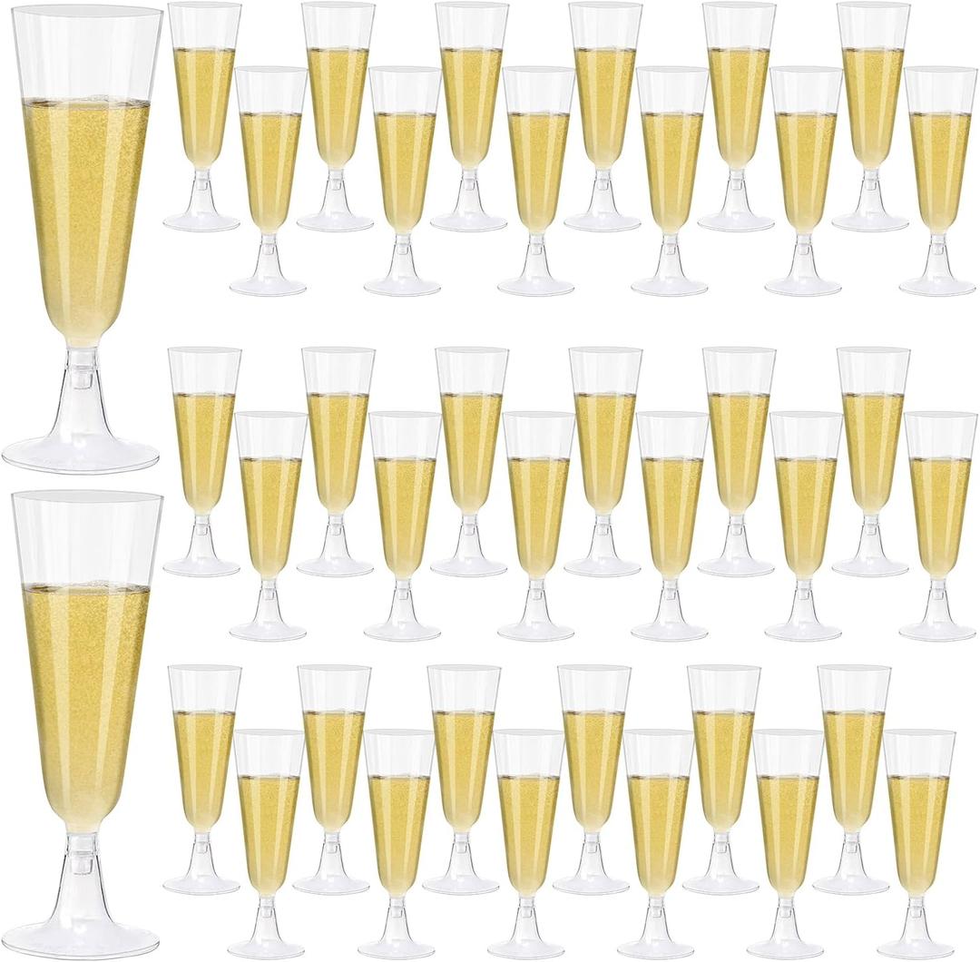 40 Pack Clear Plastic Champagne Flutes 5.5 Oz - Elegant Disposable Toasting Glasses for Wedding, Party, Birthday, Graduation Decorations & Celebrations