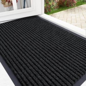 OLANLY Front Door Mat Indoor Outdoor Entrance, Waterproof Heavy Duty Doormat, Fade Resistant, Low Profile, Easy Clean Patio Porch Welcome Floor Mats for Entry, 36x24, Black