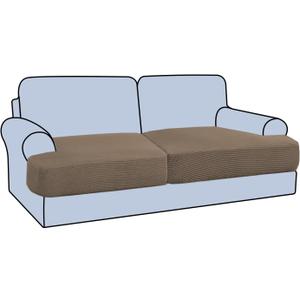 H.VERSAILTEX Stretch 2 Piece T Cushion Sofa Slipcovers Individually Sofa Cushion Covers for 2 Cushion Couch Sofa Seat Cushion Covers with Elastic Bands Featuring Thicker Jacquard Fabric, Macchiato, 31"D x 86"W x 8"H