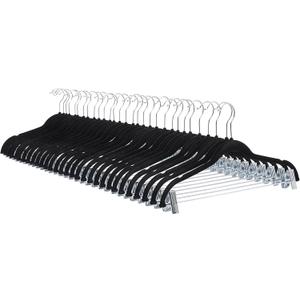 Basics Velvet NonSlip Skirt Clothes Hangers with Clips, 360 Degree Rotatable Hook, Organize Pants and Skirts, Black/Silver, 24 Pack