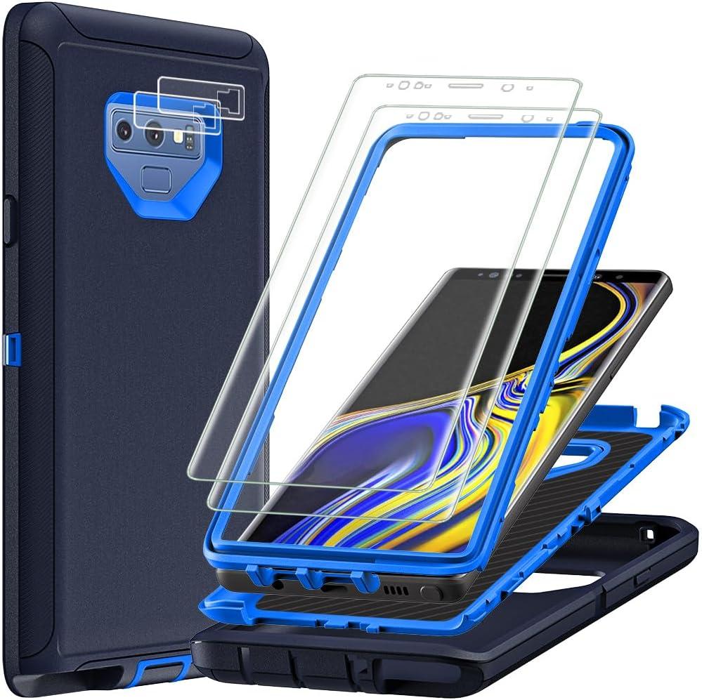 for Samsung Galaxy Note 9 Case with 2Pcs Self Healing Flexible TPU Screen Protector & Camera Lens Protector, 3 in 1 Heavy Duty Shockproof/Drop Proof/Dust Proof Case (Navy Blue)