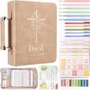 XKDOUS Bible Cover Case for Women, Gold Foiled Leather Bible Bags with Study Supplies, Tabs, Bookmarks, Pens, Large Book Carrying Case with Handle, Mothers Day Christian Gifts for Mom Lady