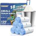 18 Gallon Trash Bags with Drawstring - 120 Count Heavy Duty 1.25 Mil Garbage Bags 68 Liter Tall Kitchen Bin Liners Unscented White for Home Yard Lawn