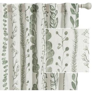 MEETSKY Sage Green Curtains 95 Inches Length 2 Panels Boho Curtains for Living Room Light Filtering Patterned Drapes for Bedroom Linen Style Back Tab Leaf Print Window Treatment, 50 Wide Each Panel