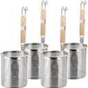 ZAVOOS 4 Pack Pasta Strainer, 5.5''D x 6''H Large Stainless Steel Mesh Spider Noodle Basket with Wood Handle, Fine Kitchen Food Skimmer Cooker for Spaghetti, Dumpling Boiling, Rinsing, Blanching