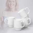 Hartorfic Coffee Mugs Set of 3 – 16 oz Porcelain Ceramic Mugs with Handle, Stackable Non-Toxic & Lead Free, Microwaveable Latte Cups for Kitchen, Tea & Cappuccino White