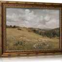 Vintage Gold Framed Landscape Wall art Retro Countryside Farmhouse Painting Picture Dark Green Nature Field Meadow Scenery Artwork Mountain Grassland Canvas for Living Room Bedroom Home Decorations