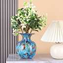 Round Glass Vase,Modern Art Sea Glass Decor with Colorful Petal Decorative for Home Decor,Hand Blown Stained Vase for Flowers Living Room Dining Tabletop Centerpiece Office Decor (Sky Blue)