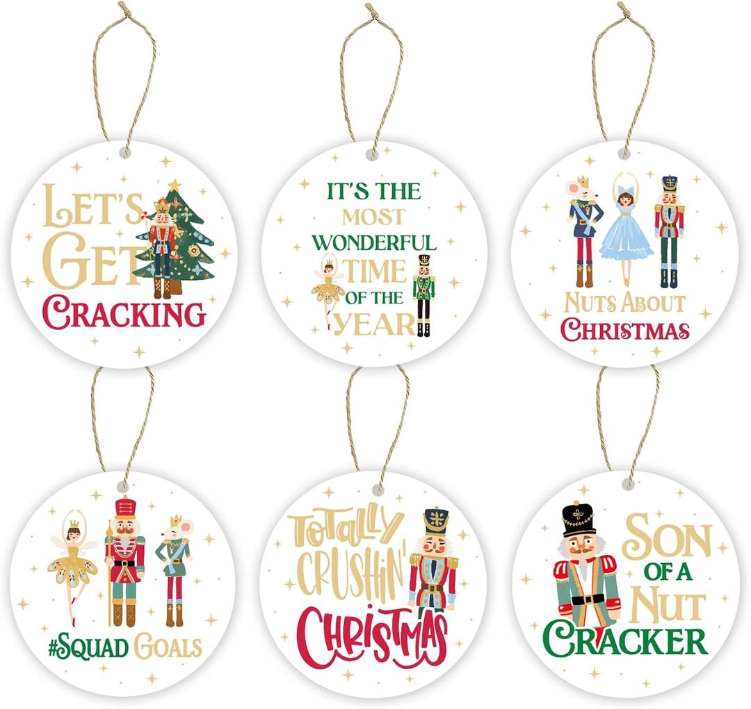3 x Nutcracker Christmas Decorations, 6 Pcs Christmas Tree Ornaments, Funny Holiday Wood Ornaments Home Wall Decor, Nutcracker Merch Xmas Party Decor Supplies, White Elephant Gifts Stocking Stuffers