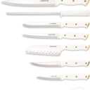 FARBERWARE 15-Piece Knife Block Set, Triple-Riveted High-Carbon Stainless Steel Kitchen Knives, Razor Sharp Blades, Wood Storage Block, White/gold