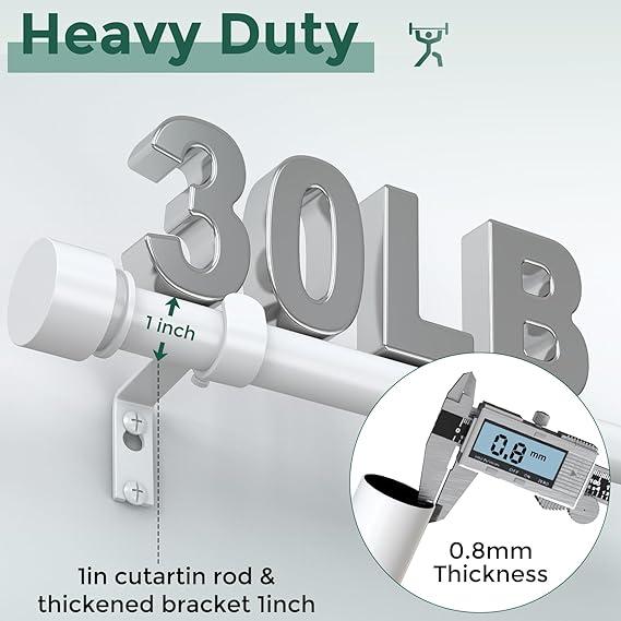 White Long Curtain Rods for Windows 72 to 144 Inch(6-12 Feet), Heavy Duty 1'' Diameter Adjustable Window Drapery Rod, Modern and Simple Decorative End Cap Finish, Matte White (36''-144'') Pack of 4