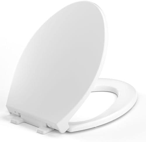 Elongated Toilet Seat, Soft-Slow Close, Oval(Oblong) Toilet Seat For Elongated Toilets, Quiet-Close Lid And Seat, Easy To Install And Clean, Never Loosen, White(18.5")
