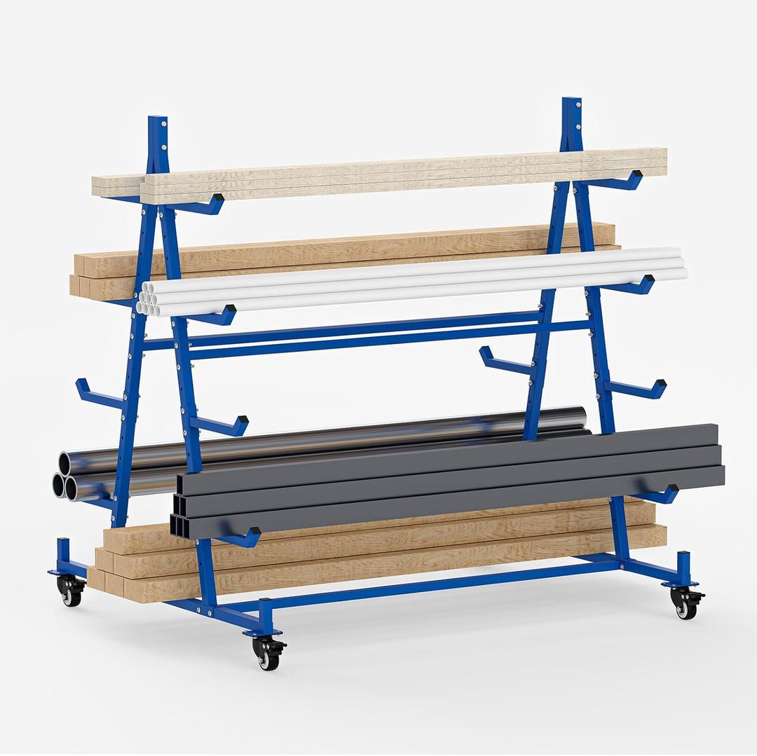 tonchean Lumber Storage Rack with Wheels 5 Tier Cantilever Racking for Storage Heavy Duty Conduit Rack Horizontal Storage Rack Pipe Rack Holds up to 1000lbs, 55.9" D x 46.2" W x 54.3" H