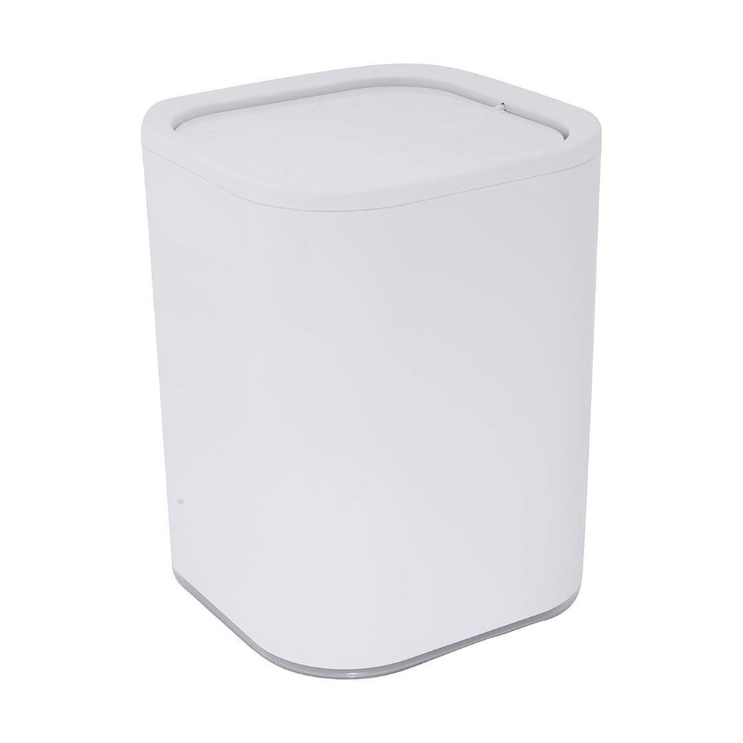 Bath Bliss 8 Liter Acrylic Wastebasket | Weighted Swing Top Lid | Small Trash Can | Waste Bin | Garbage Container | Contemporary Design | Bathroom | Bedroom | Office | Dorm | White (1 Pack)