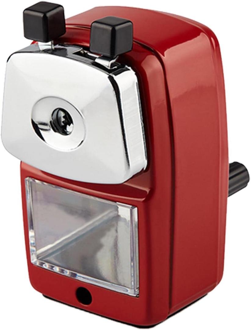 Pencil Sharpener, School Office Manual Desktop Sharpener for Standard and Jumbo Pencils, Pencil Sharpener Metal Manual Crank for Classroom, Home and Art (Color:Red)