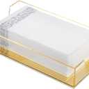 MyGift Modern Metal Wire Bathroom Paper Hand Towel Holder in Brass Tone Finish, Guest Bathroom Countertop Vanity Disposable Folded Trifold, C-fold, (Clear)