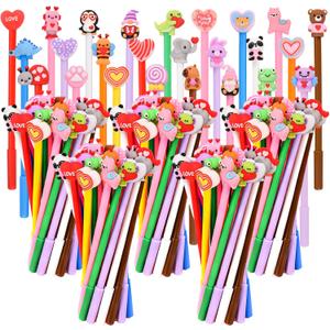 LiYiQ 100 Pcs Valentine's Day Animal Gel Ink Pen Fun Pens Kawaii Heart Capybara Frog Panda Shape Black Pen, Cute Pens for Office Home Student Present