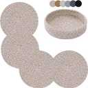 Coga Trivets for Hot Dishes, Trivets for Hot Pots and Pans, 7 Inchs Hot Pads 4 Pcs and Storage Basket for Countertops, Pot Holders for Kitchen, Cotton Table Protector Hot Mats Heat Resistant (Brown)