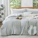 MILDLY Jacquard Stripe Duvet Cover - 100% Washed Cotton Sage Green Textured Spring Comforter Cover 3pcs with Zipper Closure 90"x90"
