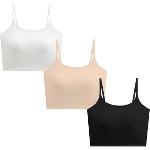 Girls Cami Crop Built-in Training Bra Seamless Bralette Sports Tank Tops Undershirt with Adjustable Straps White Bra 8-16Y (X-Large)