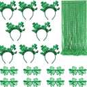 48 Pcs St. Patricks Day Accessories, Green Plastic Clover Shutter Glasses Frames Shamrock Headbands Green Beads Necklaces For Women Irish St. Patricks Party Decor
