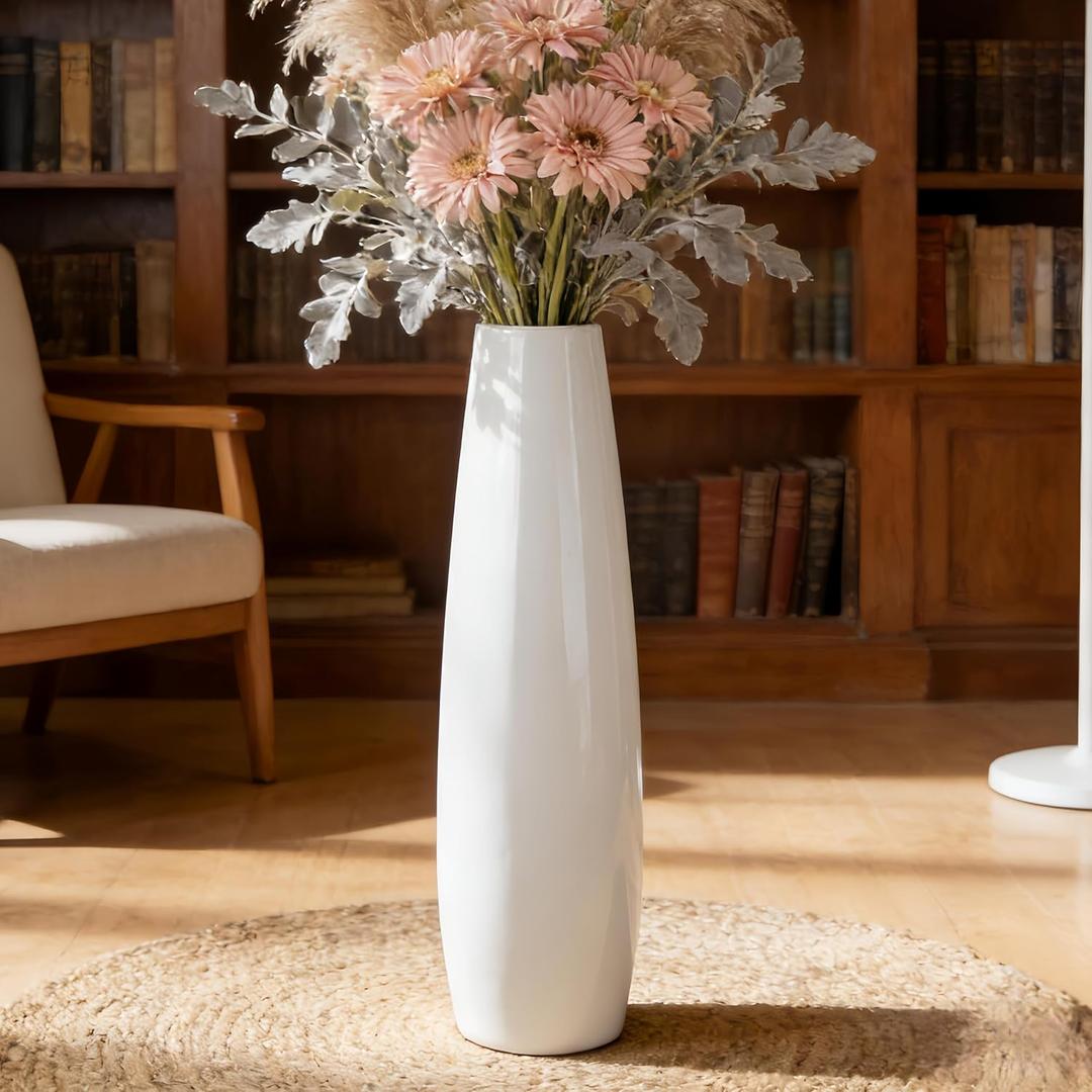 28" Tall Ceramic Floor Vase, GDSZJLJ White Large Decorative Vases for Modern Home Decor, Living Room, Minimalist Style Big Flower Vase for Pampas Grass, Flowers, Twigs, Office, Bedroom Dcor