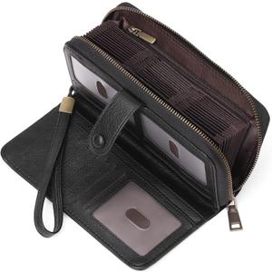 GAEKEAO Leather Credit Card Holder Wallet for Women RFID Blocking Large Capacity Bifold Zipper Card Case Organizer with Wristlet 45 Slots (Black)