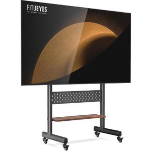 FITUEYES Rolling TV Stand Mount for 40 to 85 TVsSimple TV Stand on Wheels with Pegboard & Wooden Shelf,Heavy Duty Mobile TV Floor Stand Cart Hold up to 132 lbs for Bedroom, Living Room, Office (Walnut)