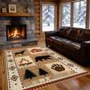 Area Rug 5x7 Rustic Cabin Bear Deer Rug Lodge Country Farmhouse Wildlife Rugs for Living Room Southwesten Machine Washable Non-Slip Printed Low-Pile Indoor Carpet for Bedroom Dining Room Office