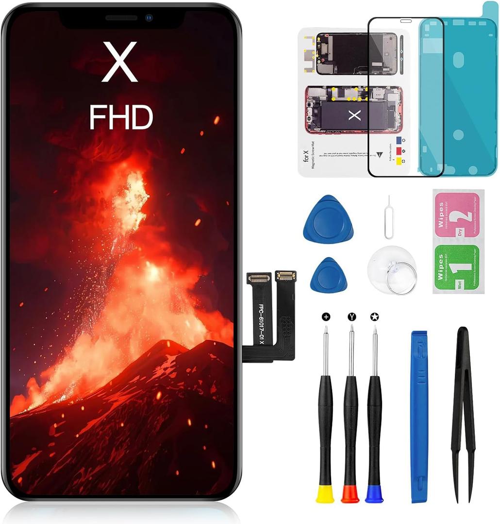 for iPhone X Screen Replacement 5.8 inch FHD LCD Front Glass Panel 3D Touch Display Digitizer Assembly with Repair Tool Kit Waterproof Adhesive, for Model A1865, A1901, A1902